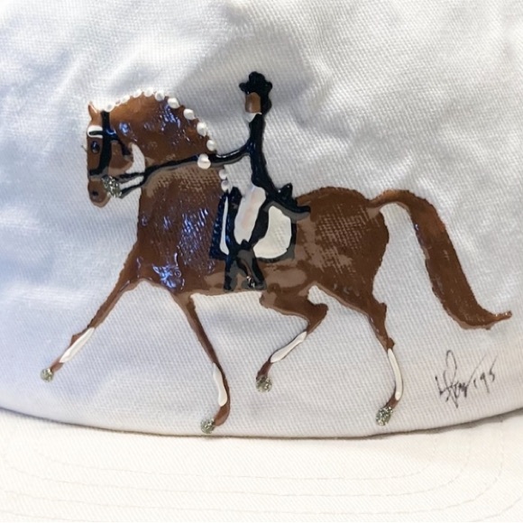Equestrian Hand Painted Ball Cap Hat Horse Dressage White New main image 10